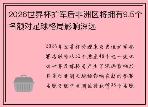 2026世界杯扩军后非洲区将拥有9.5个名额对足球格局影响深远